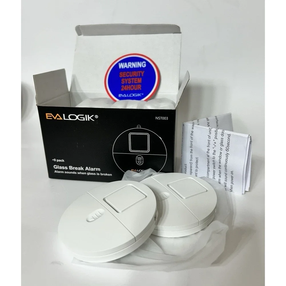 EVA LOGIK NST003 Wireless Glass Break Alarm 8 Pack White Indoor
